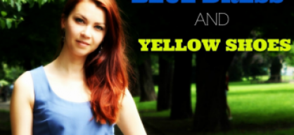 Blue dress and yellow shoes