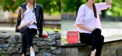 ružová blúzka, ktorú môžete kombinovať s lodičkami aj teniskami // pink blouse with grey jeans